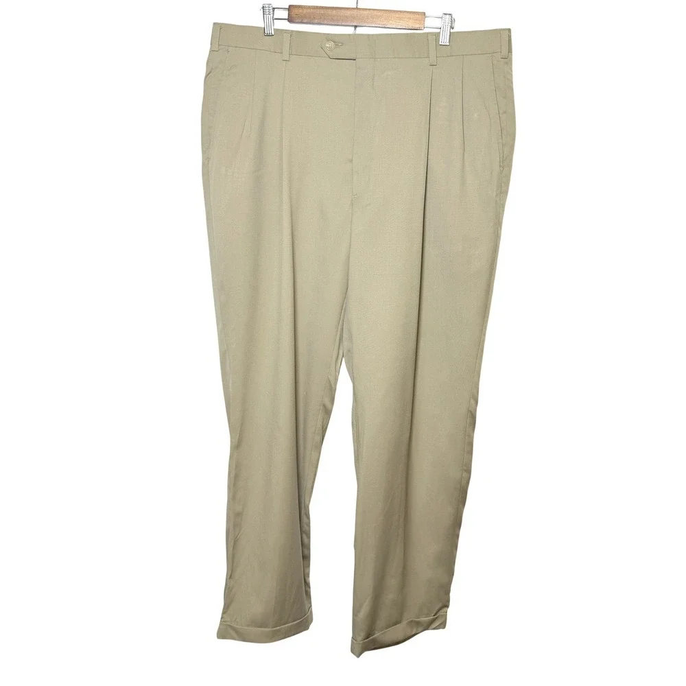 Hart Schaffner Marx Gold Trumpeter Mens 40 Tan Super 100s Wool Pleated Pants